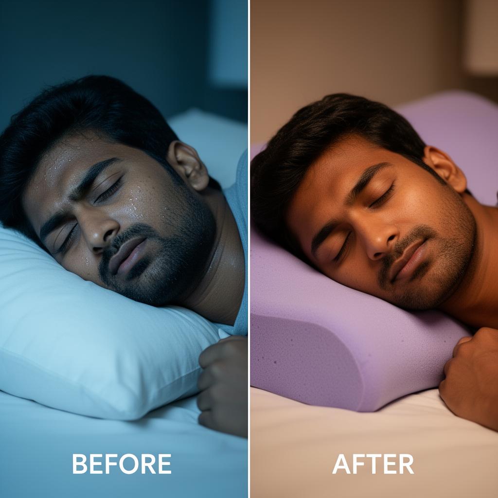 Before and after sleep with the Awesome Pillow